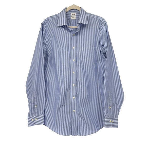 Brooks Brothers Dress Shirt Mens 16-6/7 Blue Pinstripe 346 Non Iron - Picture 1 of 8